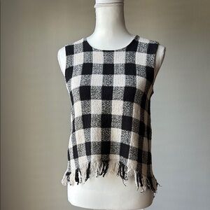 Zara | Plaid Fringe Raw Edge Tank Top